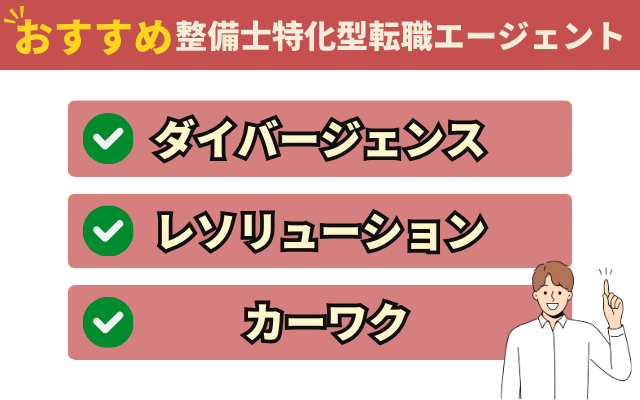 おすすめ整備士特化型転職エージェント
・ダイバージェンス
・レソリューション
・カーワク